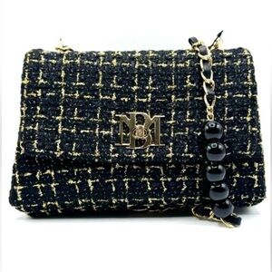 Badgley Mischka NWT Black and Gold Tweed Crossbody Bag